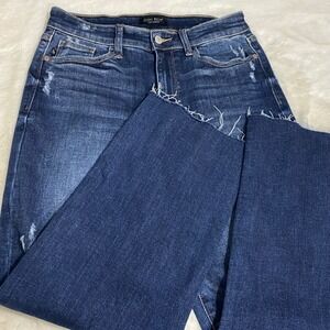 Judy Blue Wide Leg Crop Stretch Jeans Distressed Frayed Hem Dark Wash‎ Size 7 28